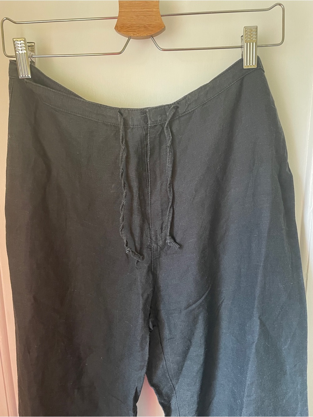 Black linen and silk Drawstring Pants - Picture 2 of 5